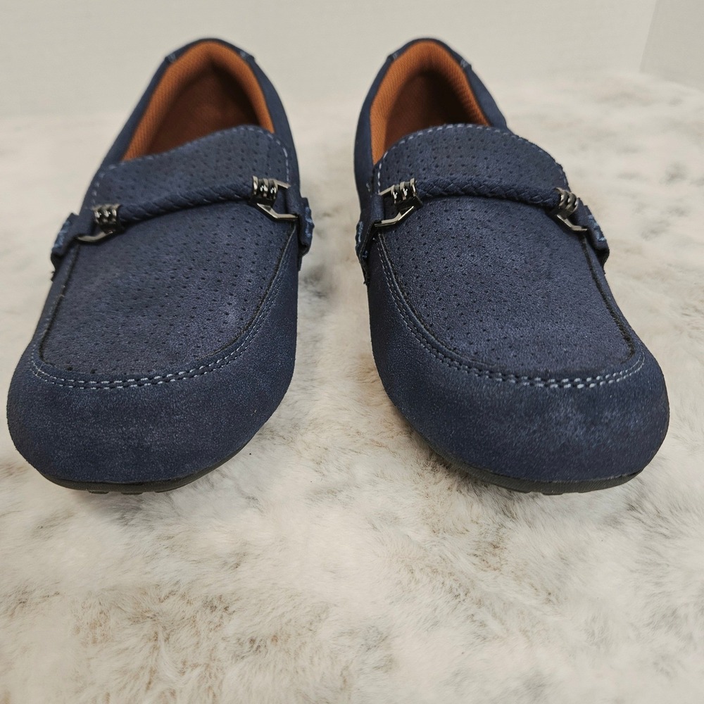 Crown Vintage Blue Leo Perforated Faux Suede Loafers 3 Boys Preppy Academia - Picture 4 of 8
